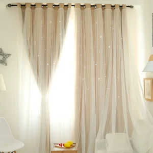 Bright Double Layer Blackout Star Hollow Curtains